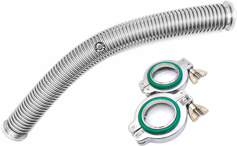 bmotiontech KF40 NW40 Standard Stainless Steel Corrugated Bellow Hose Set, vacuum bellow hose with 2X Aluminum clamp / 2X SS Centering Ring / 2X FKM O-Ring (1500mm approx. 5ft KF40, thick wall bellow)